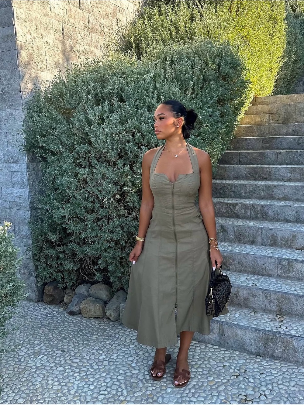 NWT Anthropologie Olive Halter Midi Dress with Front Zip